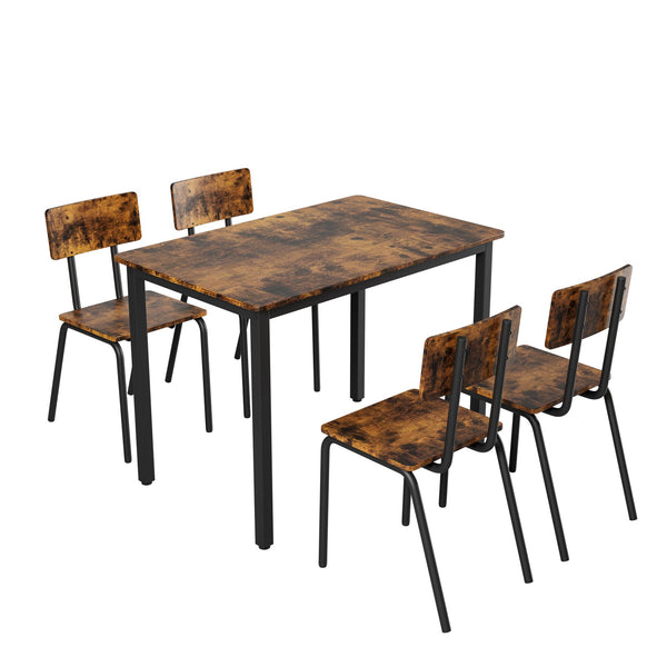 English Elm 5-Piece Modern Dining Set for Small Spaces — 43.3" MDF Top Table with Metal Frame and 4 Chairs, Easy Clean Brown W578133461