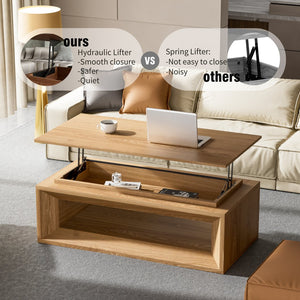 English Elm 43.3'' Wood Veneer Lift Top Coffee Table with Hidden Storage for Living Room Natural Wood W1435P453251