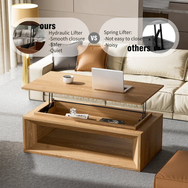 English Elm 43.3'' Wood Veneer Lift Top Coffee Table with Hidden Storage for Living Room Natural Wood W1435P453251