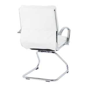OSP Home Furnishings Guest Faux Leather Office Chair with Chrome Sled Base and Ergonomic Lumbar Support White SPX23595C-U11