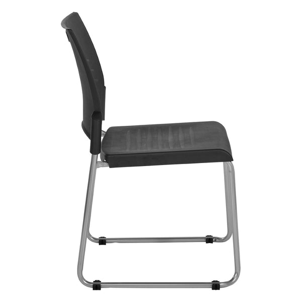 OSP Home Furnishings Sled Base Stackable Commercial Chair with Polyurethane Seat for Office and Lobby Use Black STC8302C4-3