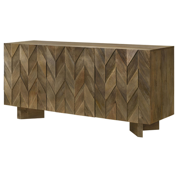 English Elm Roman Mango Brown Chevron 3-Door Server with Ornate Bracket Feet, Adjustable Shelves & Rustic Charm B062P358298