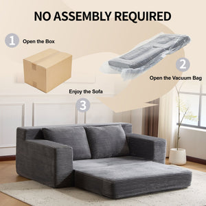 English Elm Loveseat Corduroy Bean Bag Sofa Bed with Memory Foam, Reversible Cushions, Plush Bolsters, No Assembly Required DARK GREY W3723P346938