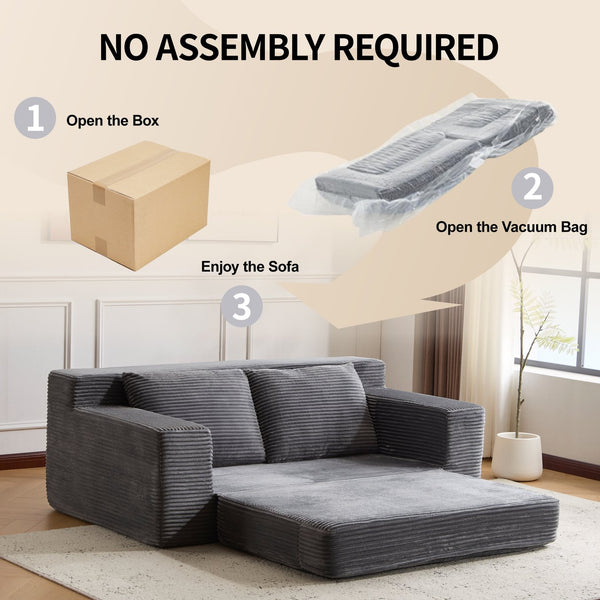 English Elm Loveseat Corduroy Bean Bag Sofa Bed with Memory Foam, Reversible Cushions, Plush Bolsters, No Assembly Required DARK GREY W3723P346938