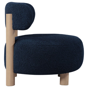 English Elm Modern Boucle Upholstered Barrel Accent Chair with Plush Round Seat, Slim Back & Natural Wood Legs Blue 30.51 L x 30.51 W x 32.1 H B011P308571