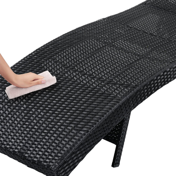 English Elm K&k Outdoor Wicker Reclining Chaise Set 2 Piece with Pull Out Tray Rolling Wheels Black N707P395515B