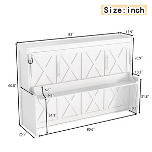 English Elm Full Murphy Bed with Fold Down Desk Led Lighting and Usb Port for Studio Spaces White W1580S00454