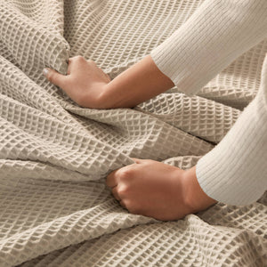 JLA Home Madison Park - Cotton Waffle-Weave Blanket — Ultra-Soft 100% Breathable Cotton, OEKO‑TEX Certified, Machine Washable Khaki BR51N-3839