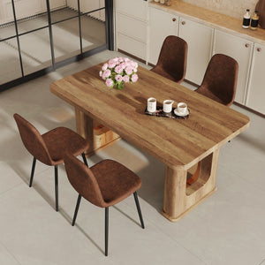 English Elm Table And Chair Set - 64.5" Wood-Textured Dining Table With 4 Techno-Fabric Chairs, Modern Design W1151S04085-GIGA