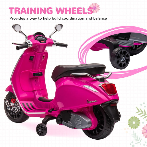 English Elm Qaba Vespa Licensed Retro Ride on Electric Motorbike for Toddlers with Fm Radio Pink W2225P229331