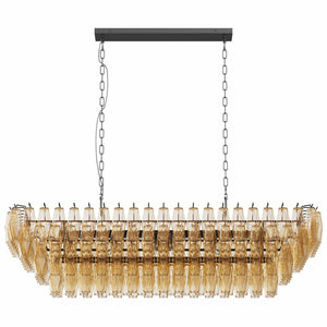 English Elm 54" Modern Black Rectangular Chandelier 12-Light 4-Tier Smoke Glass Farmhouse Pendant for Dining Room Foyer W1340P332564