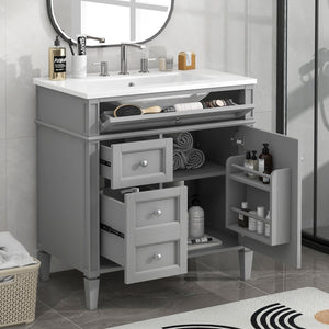 English Elm 30'' Modern Bathroom Vanity With Ceramic Sink, 2 Smooth-Glide Drawers & Tip-Out Compartment Storage N710P206904E