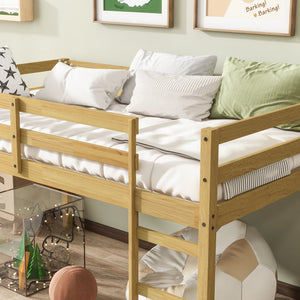 English Elm Solid Twin Loft Bed with Ladder and Reinforced Slats for Storage-Friendly, Space-Saving Bedrooms Natural W504P190954
