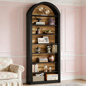 English Elm Display Cabinet Wall Mounted 5 Tier Glass Door Shelving for Collectibles Matte Black Black T3971P449678