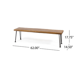 English Elm Christopher Knight Home® - ZION Acacia Wood & Metal Rectangular Bench 66" Rustic Faux Live Edge Top with Hairpin Legs, Industrial Comfort 69418.00