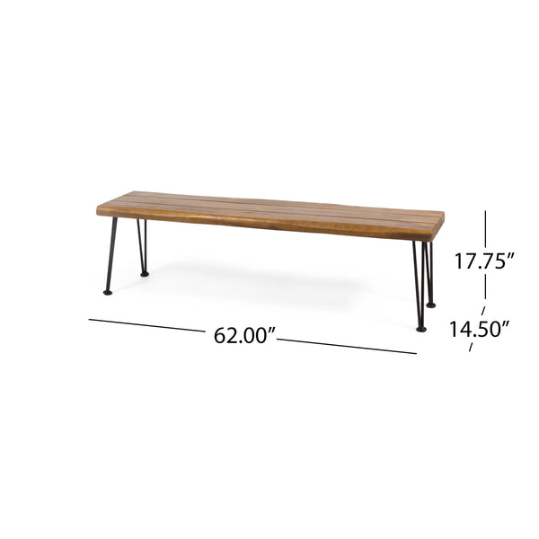 English Elm Christopher Knight Home® - ZION Acacia Wood & Metal Rectangular Bench 66" Rustic Faux Live Edge Top with Hairpin Legs, Industrial Comfort 69418.00
