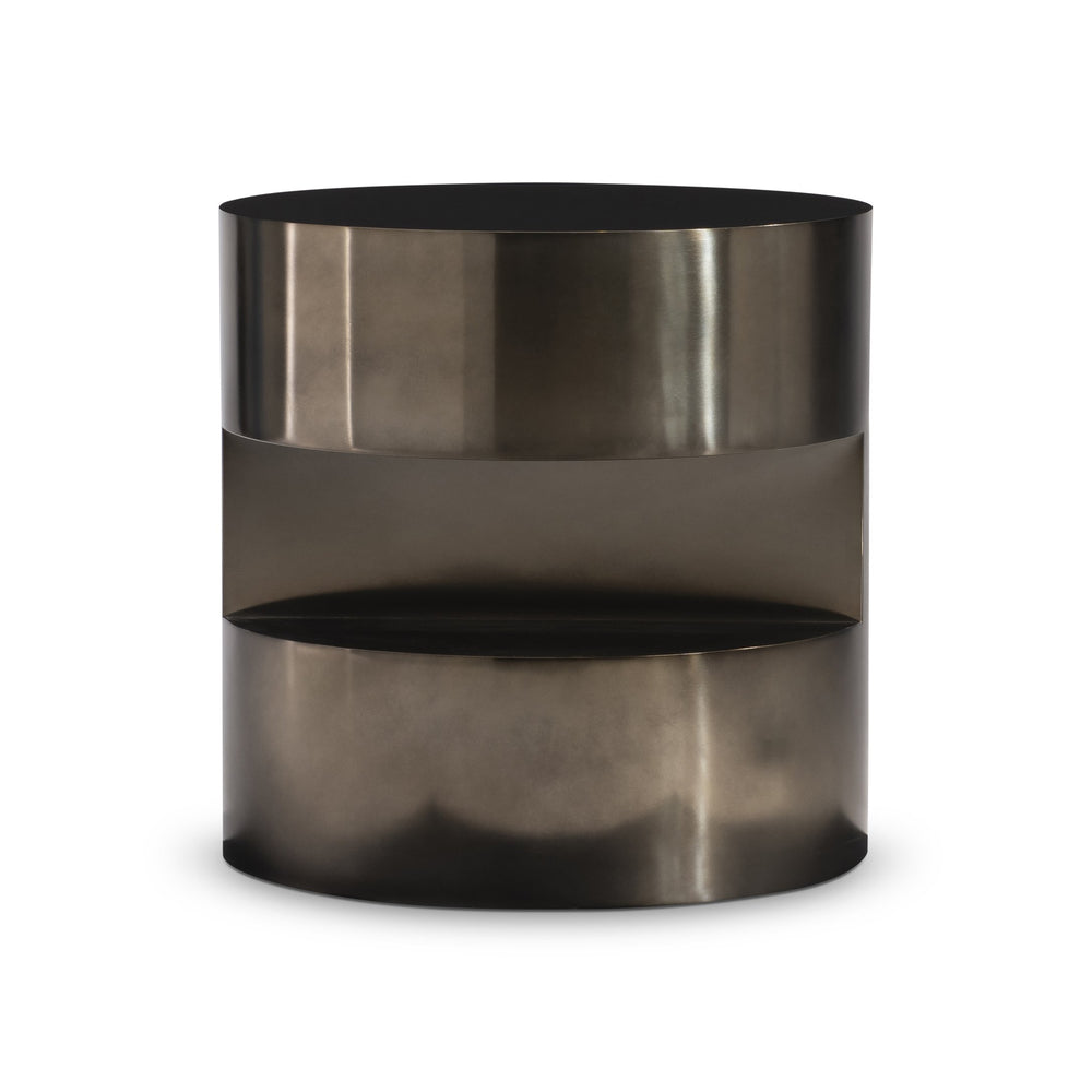 Bernhardt Bernhardt Cassie Sculptural Side Table In Dark Bronze Polished Stainless Steel With Open Shelves, 24" X 32.25" 332122