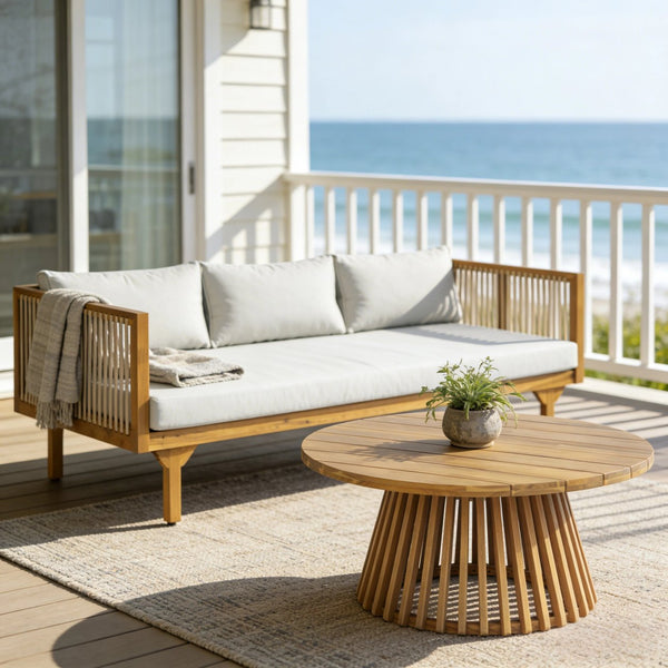 English Elm 2-piece Outdoor Acacia Patio Sofa Set with Rope Back and Round Coffee Table Light Brown,Light Gray,Teak N770P354675L_N770P234486F