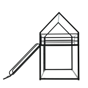 English Elm Twin Metal Tube Bunk Bed Frame for Kids Durable Sturdy Construction Safe Space-Saving Design Black W420P256561