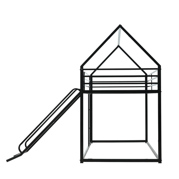 English Elm Twin Metal Tube Bunk Bed Frame for Kids Durable Sturdy Construction Safe Space-Saving Design Black W420P256561