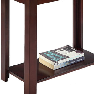 English Elm 24" Tall Wooden End Table - Dark Cherry Finish With Elegant Marble-Print Top For Versatile Use B072115843