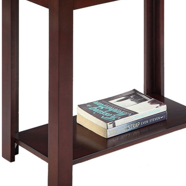 English Elm 24" Tall Wooden End Table - Dark Cherry Finish With Elegant Marble-Print Top For Versatile Use B072115843