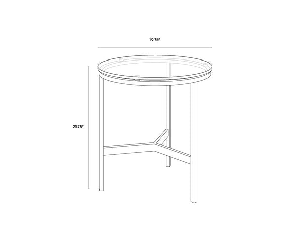 Sunpan Flato End Table - Elegant Tempered Glass Top with Antique Brass Base for Modern Living Spaces