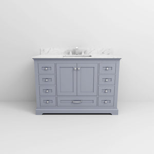 English Elm Dark Grey 48" Single Bath Vanity with Carrara Marble Top, 9 Drawers, Soft-Close, Chrome Faucet Set B2731P258351