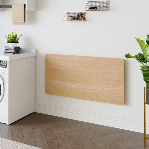 English Elm Laundry Wall-Mounted Folding Table 45x22 Burly Wood – Space-Saving, Durable 100lb Capacity Workbench W3875P389936