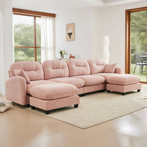English Elm Modular U-Shaped Sectional Couch With Ottoman, Soft Chenille, Ergonomic Design For Elegant Comfort W714S01393