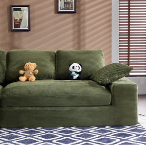 English Elm White Corduroy Compact Sofa Soft Upholstered Seating for Casual Scandinavian Living Rooms W3612S00014