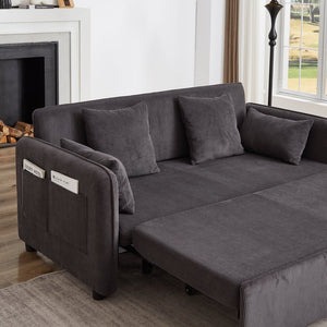 English Elm FX'' 66 Inch Sleeper Sofa Bed 3-in-1 Convertible Pullout Sofa with Plush Corduroy, 4 Pillows, Pockets DARK GREY W1926S00060