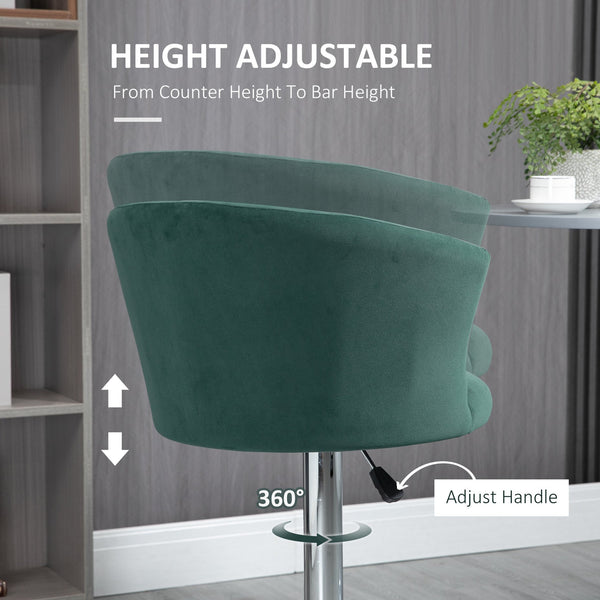 English Elm Homcom Adjustable Velvet Bar Stools Set Of 2, Swivel Counter Height Stools For Dining Comfort In Dark Green W2225P217147