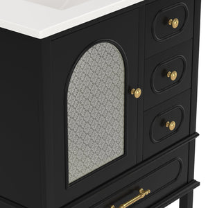 English Elm 30" Freestanding Bathroom Vanity Solid Wood Cabinet Ceramic Basin 3 Drawer Storage Black W1580P382511