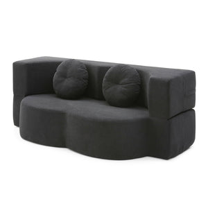 English Elm 2-in-1 Folding Sofa Bed with Plush Foam Support — Convertible Floor Couch to Queen Guest Sleeper Black W1117P325084