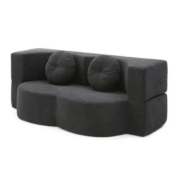 English Elm 2-in-1 Folding Sofa Bed with Plush Foam Support — Convertible Floor Couch to Queen Guest Sleeper Black W1117P325084