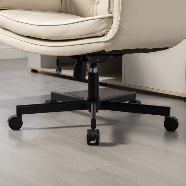 English Elm Criss Cross Wide Seat Pu Leather Swivel Task Chair with Removable Headrest Beige W3118P404121