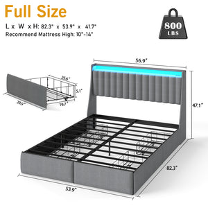 English Elm Full Size Linen Tufted Storage Bed with Rgb Lighting and Built in Charging Ports T3963P483807