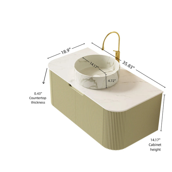 English Elm Dina Floating Bathroom Vanity Sintered Stone Top Glass Basin Striped Plywood Cabinet W2615S00564