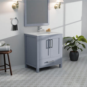 English Elm Dark Grey 30 in Bath Vanity with White Quartz Top, Solid Wood Frame, Soft-Close Drawers, Storage Durable Finish B2731P258785