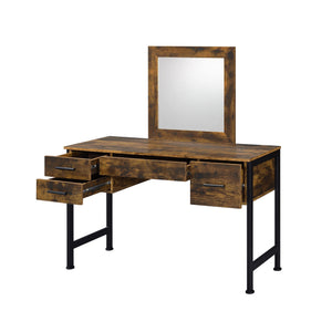 English Elm 4 Rustic Oak Vanity Set with Mirror and 4 Drawers — Industrial Metal Accents, Organized Makeup Storage B016P317100