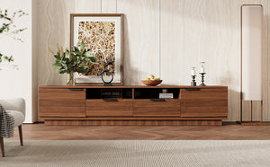 English Elm 78 Inch Walnut Media Console with Slatted Doors Solid Wood Legs and Cable Management N710P374714P