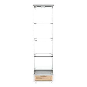 English Elm Modern Glass Display Cabinet With Drawer - Stylish Led-Illuminated Storage For Collectibles & More W241P268237