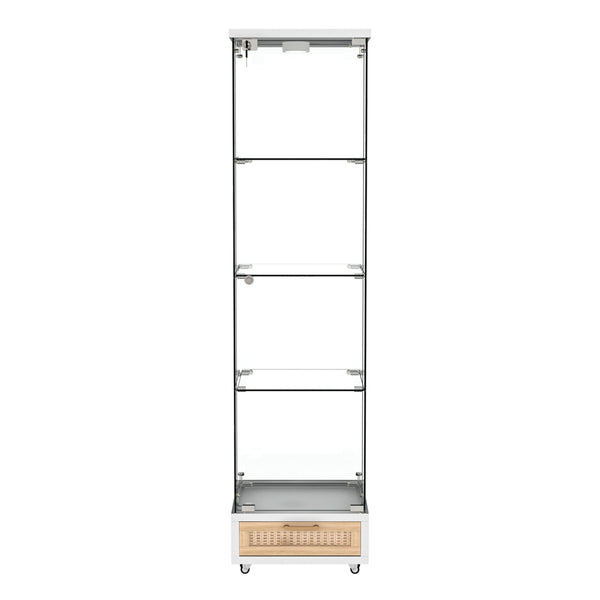 English Elm Modern Glass Display Cabinet With Drawer - Stylish Led-Illuminated Storage For Collectibles & More W241P268237