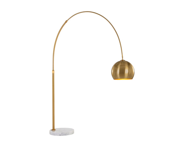 Sunpan Vern Floor Lamp – Stylish Arc Design with Unique Marble Base for Chic Living and Work Spaces Brass