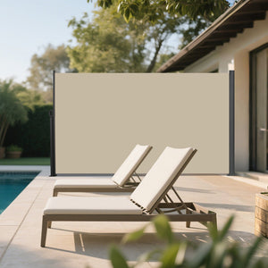 English Elm Retractable Side Screen Awning UV Resistant Waterproof Privacy Shade for Patio Garden Balcony 118" x 63" Acacia Wood,Beige W419P286385