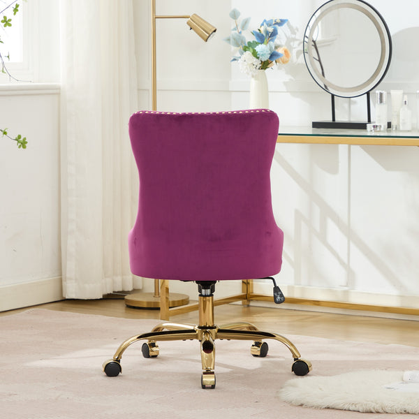 English Elm A&A Tufted Chenille Office Chair with Gold Chrome Base, Plush High-Rebound Cushion for Comfort Purple W1143P369101