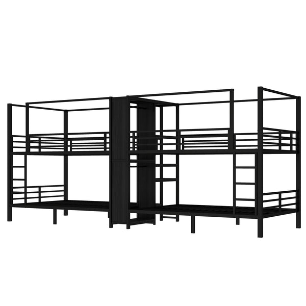 English Elm Full Size Quadruple Metal Bunk Bed With Storage & Wardrobe - Sturdy Design For Space-Saving Comfort W1580S00155