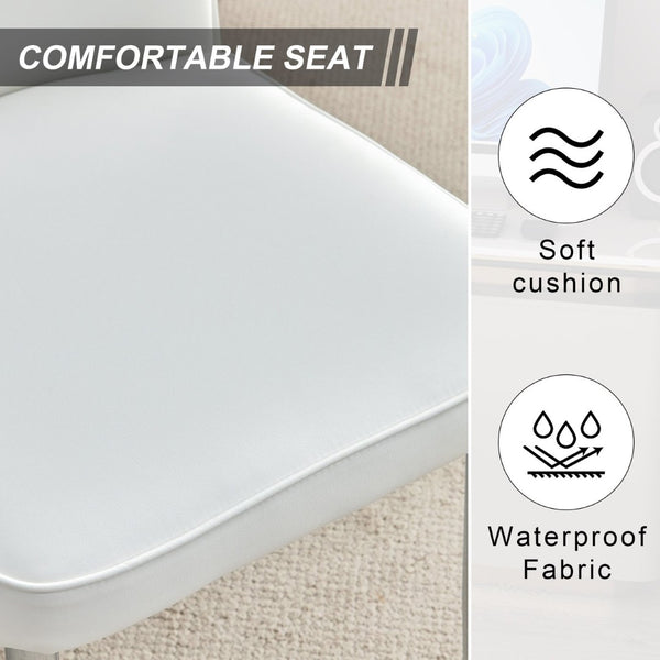 English Elm Table And Chair Set - Modern 38.6" Round Glass Dining Table With 4 Stylish White Pu Chairs, Silver Legs W1151S03822-GIGA