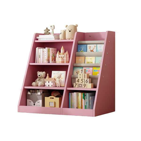 English Elm Pink Montessori Wooden Toy Storage Cabinet with 4-Tier Sling Book Pockets Sturdy Kids Bookshelf W2876P233538